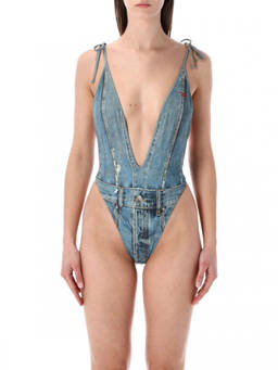 Diesel - Light Blue Plunging Neck Swimsuit (XS)