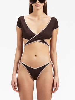 Palm Angels - Brown Contrasting Border Bikini Bra (XS)