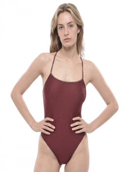 Oseree - Maroon Embellished Swimsuit (M)