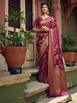 Odette - Purple Colour Art Silk Saree with Art Silk with Unstitched Blouse