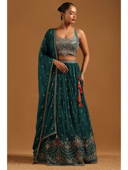 Soch - Teal Embroidered Lehenga with Choli-Unstitched Sleeves and Dupatta