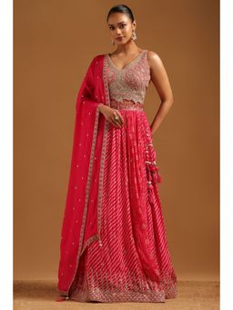 Soch - Pink Embroidered Lehenga with Choli-Unstitched Sleeves and Dupatta