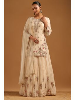 Soch - Cream Embroidered Lehenga with Kurti and Dupatta