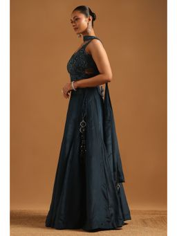 Soch - Navy Blue Embroidered
                  Lehenga with Choli-Unstitched Sleeves and Dupatta - 1