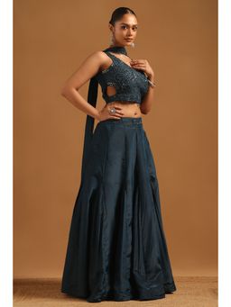 Soch - Navy Blue Embroidered
                  Lehenga with Choli-Unstitched Sleeves and Dupatta - 2