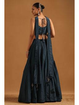 Soch - Navy Blue Embroidered
                  Lehenga with Choli-Unstitched Sleeves and Dupatta - 3