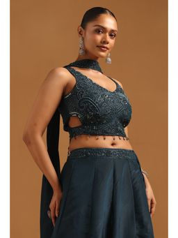 Soch - Navy Blue Embroidered
                  Lehenga with Choli-Unstitched Sleeves and Dupatta - 4