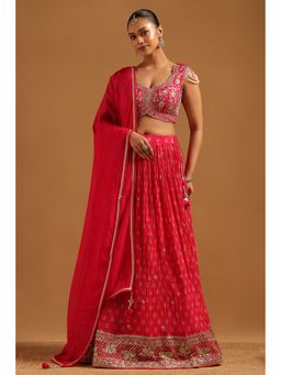 Soch - Pink Embroidered Lehenga with Choli-Unstitched Sleeves and Dupatta