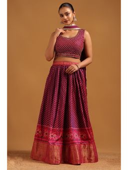 Soch - Wine Sequined Lehenga with Choli and Dupatta