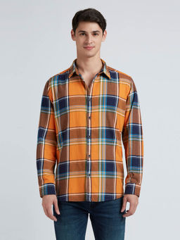 Pepe Jeans - Orange & Blue Checks Full Sleeve Shirt