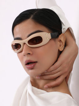 Haute Sauce - Womens The Gilded Pastel Wraparound Sunglasses - Sand Beige