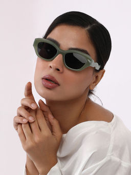 Haute Sauce - Womens The Swirly Cateye Sunglasses - Olive Green