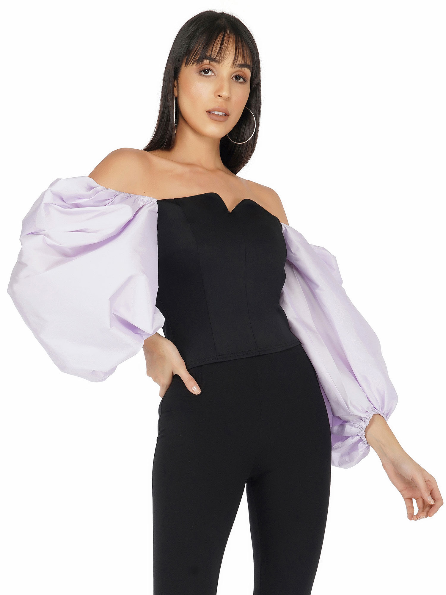 Buy The Clothing Factory Balloon Sleeves Corset Top In Black Color