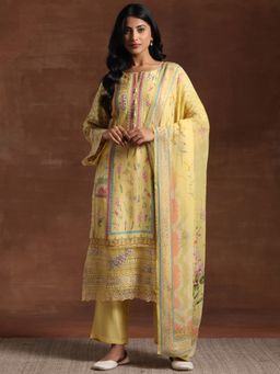 Libas - Yellow Embroidered Straight Kurta and Trouser and Dupatta