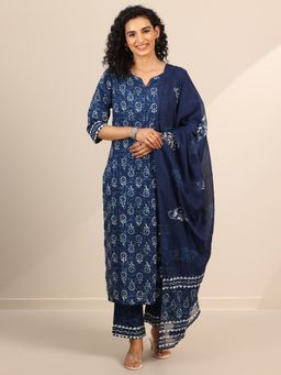 Libas - Blue Printed Straight Kurta and Trouser and Dupatta