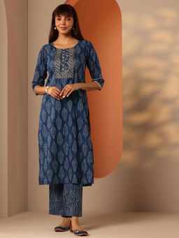 Libas - Blue Printed Straight Kurta and Trouser