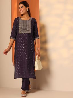 Libas - Purple Printed Straight Kurta and Trouser