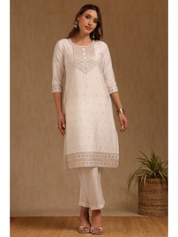 Soch - Off White Art Silk Embroidered Kurta and Pant