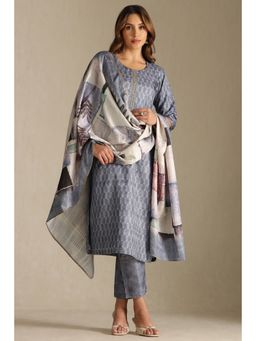 Soch - Blue Silk Blend Print Kurta and Pant with Dupatta