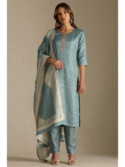 Soch - Turquoise Blue Silk Blend Kurta and Pant with Dupatta