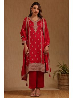 Soch - Red Embroidered Kurta and Pant with Dupatta
