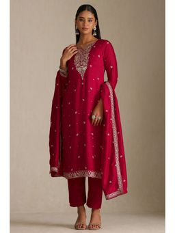 Soch - Fuchsia Embroidered Kurta and Pant with Dupatta