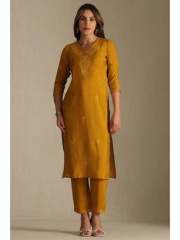 Soch - Mustard Art Silk Embroidered Kurta and Pant