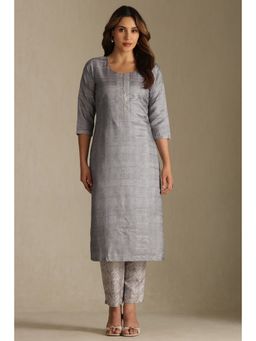 Soch - Grey Art Silk Striped Kurta and Pant