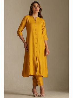 Soch - Mustard Art Silk Solid Kurta and Pant