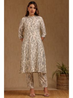 Soch - Off White Art Silk Botanical Print Co-Ord Set