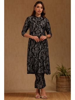 Soch - Black Art Silk Botanical Print Co-Ord Set