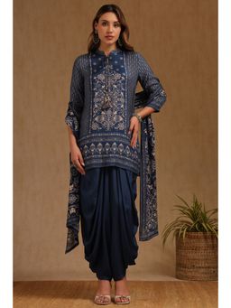 Soch - Navy Blue Muslin Print Kurti and Dhoti with Dupatta