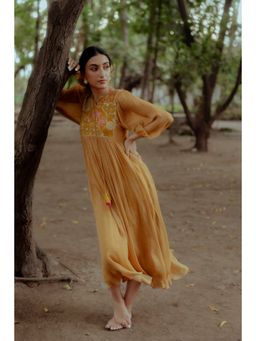 Paulmi & Harsh - Flame Printed Ochre Yellow Maxi
