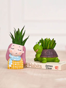 DecorTwist - Resin Planter Green and Yellow, Set of 2