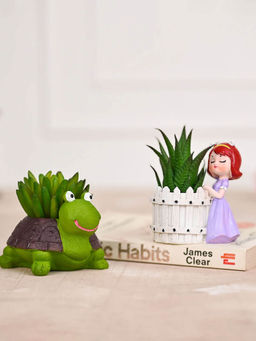 DecorTwist - Resin Planter Purple and Green, Set of 2