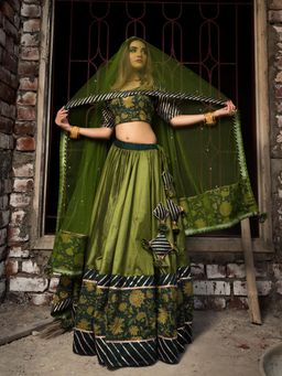 POMCHA - Idika Green Cotton Silk Lehenga (Set of 3)