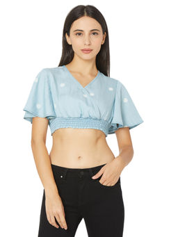 Spykar - Womens Crop V Neck Ice Blue Top