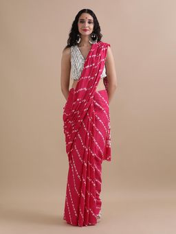 Jaipur Kurti - Pink Mulmul Cotton Leheriya Printed Saree with Unstitched Blouse