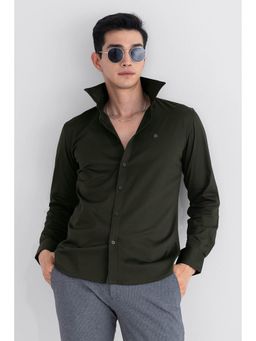 Snitch - On Loop Olive Satin Stretch Shirt for Men