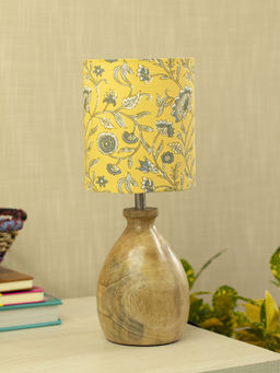 Voncasa - Wooden Table Lamp with Yellow Floral Shade