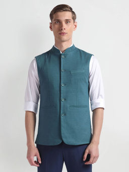 Arrow - Solid/Plain Teal Nehru Jacket
