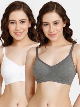 Zivame - Rosaline Double Layered Non Wired 3-4th Coverage T-shirt Bra - White,grey (Pack of 2)