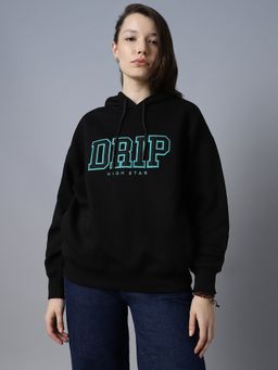 High Star - Typography Printed Hooded Long Sleeve Pullover Sweatshirt