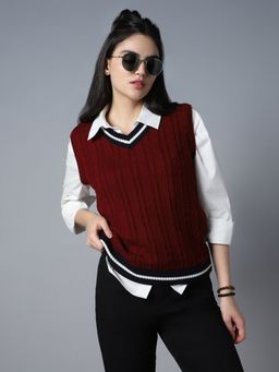High Star - Cable Knit V-Neck Sleeveless Acrylic Sweater Vest
