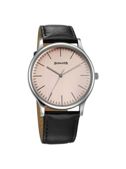 Sonata - Men Aspire 3 Peach Dial Leather Watch - 77105SL20W (M)