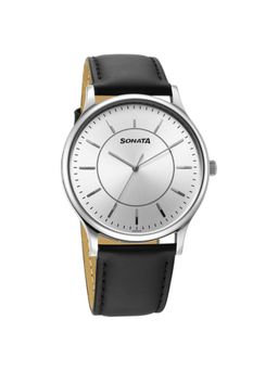 Sonata - Men Aspire 3 Silver Dial Leather Watch - 77105SL21W (M)