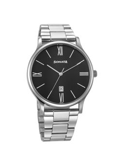 Sonata - Men Aspire 3 Black Dial Stainless Steel Watch - 77105SM21W (M)