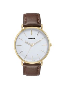 Sonata - Men 2.O White Dial Leather Watch - 77143YL01 (M)
