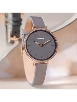 Sonata - Women 2.O Grey Dial Leather Watch - 87070WL01 (M)