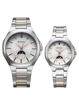Titan - Unisex Modern Bandhan 7 Silver Dial Stainless Steel Couple Watch - 9400994209KM01 (M)